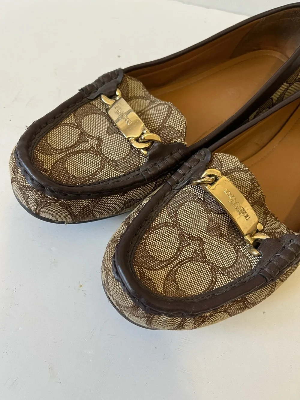 Coach Olive Brown Signature Canvas Loafers Size 6.5B